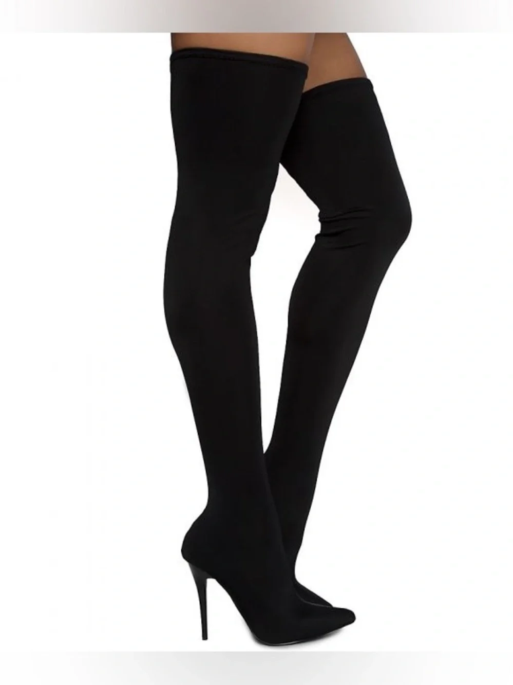 AKIRA Black Over-the-Knee Stretch heeled Boots
